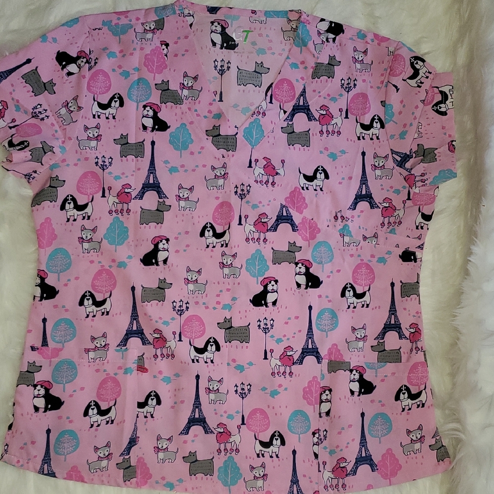 Scrub Top Pink Printed Women's Blouse